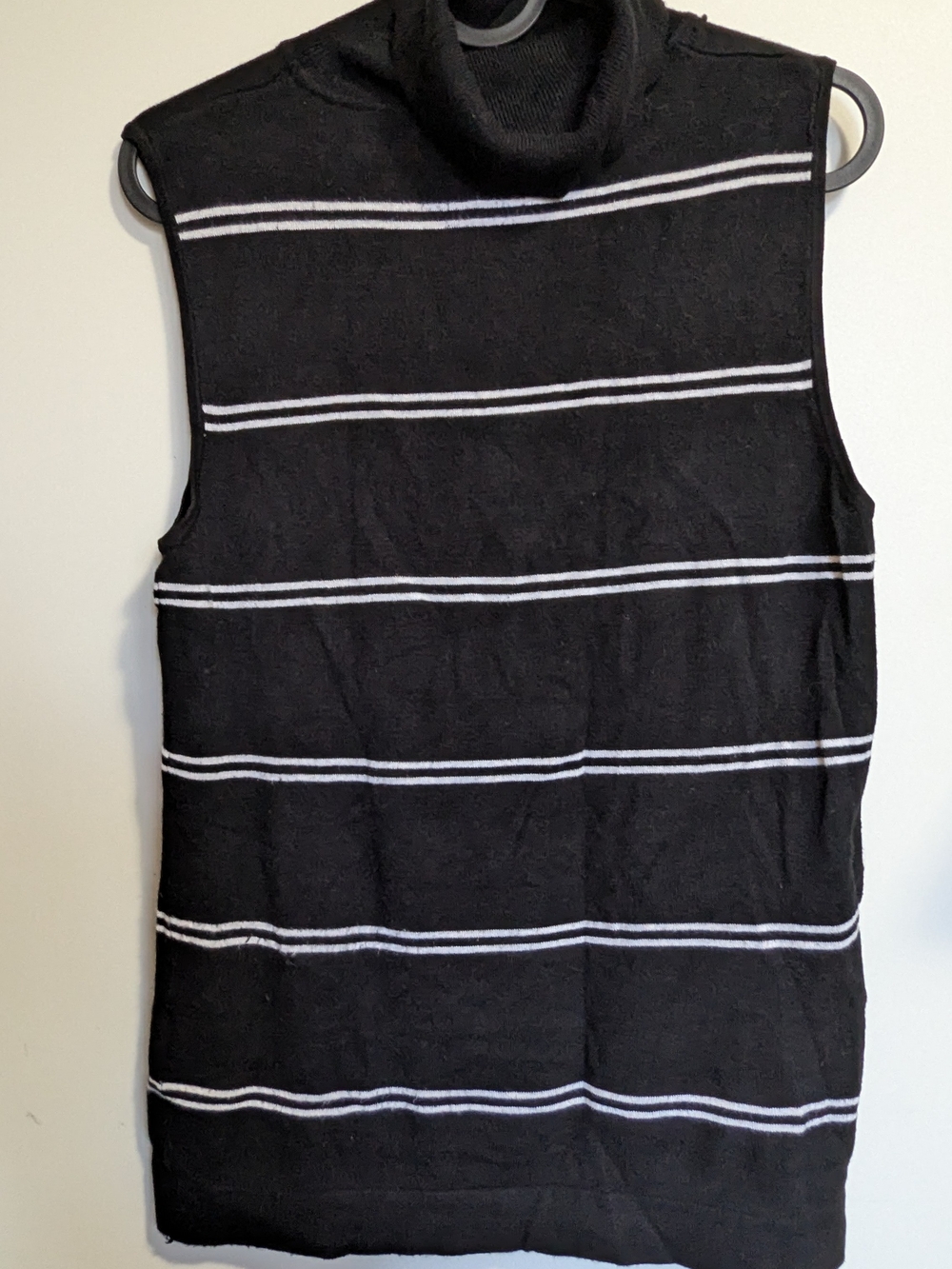Black Sleeveless Turtleneck with White Stripes